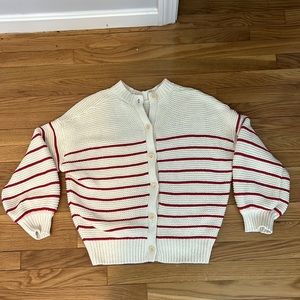 Alex Mill Button Back Crewneck Sweater in Red Stripe